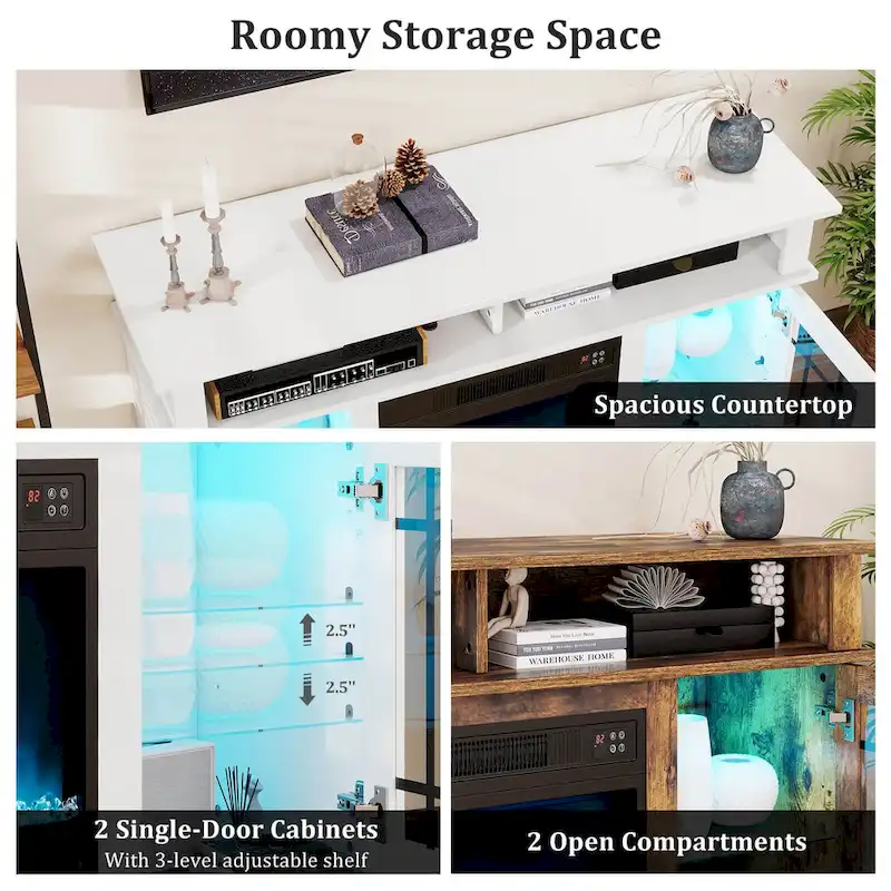 Costway TV Stand with Electric Fireplace LED Lights Remote Controls - See Details