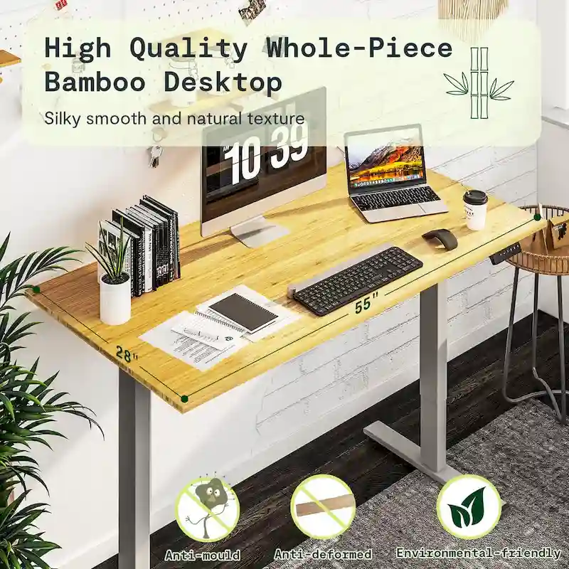 Bamboo Electric Height Adjustable Standing Desk - Single User