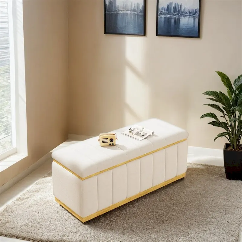 Modern storage bench linen Fabric Upholstered+Solid wood frame Bench