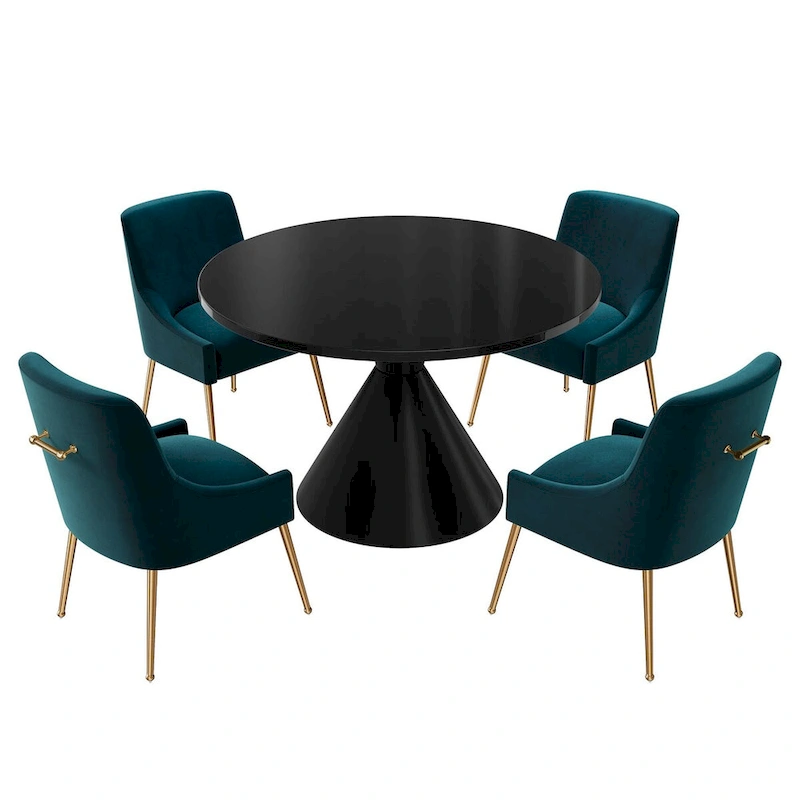 48 Light Luxury Black High Gloss Large Countertop Dining Table with Velvet Dining Chair Set