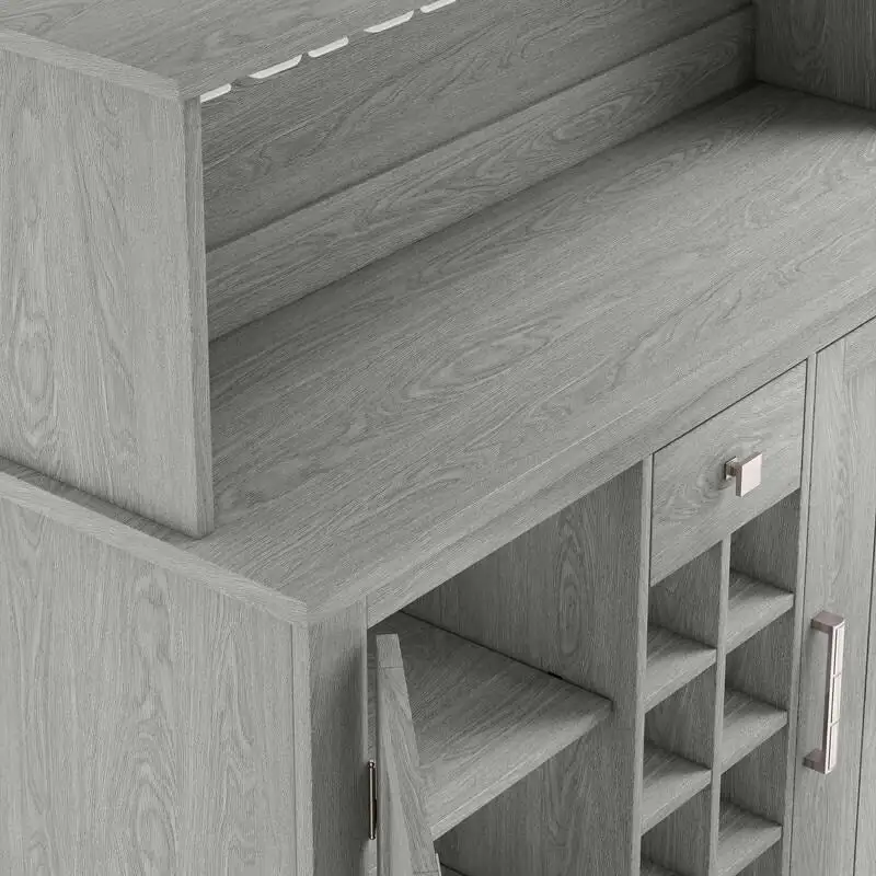 Buffet Bar Cabinet with Wine Rack - 10-Bottle Storage (Grey/White)