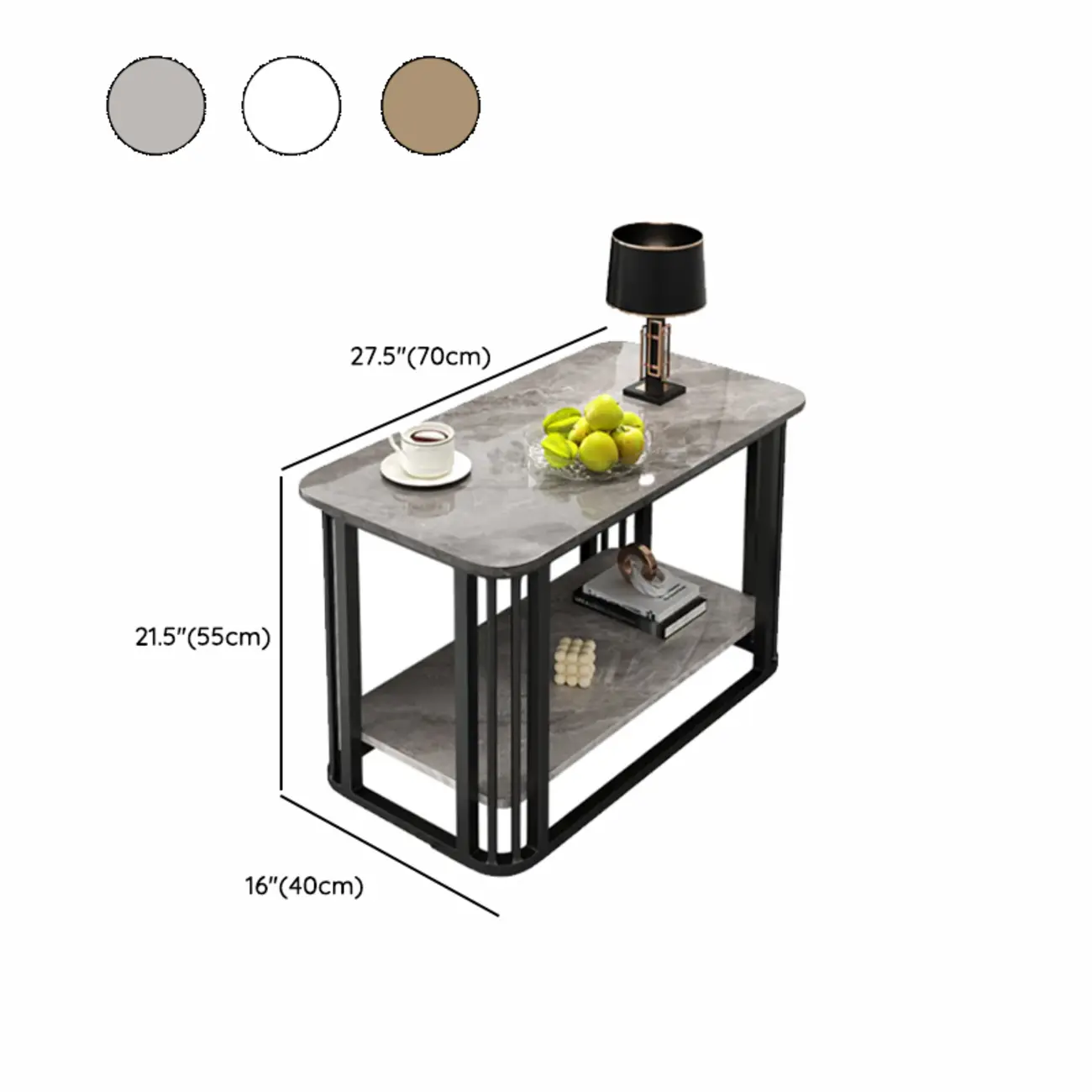 Luxury Rectangular Gold 2-Tier Coffee Table with Stone Top