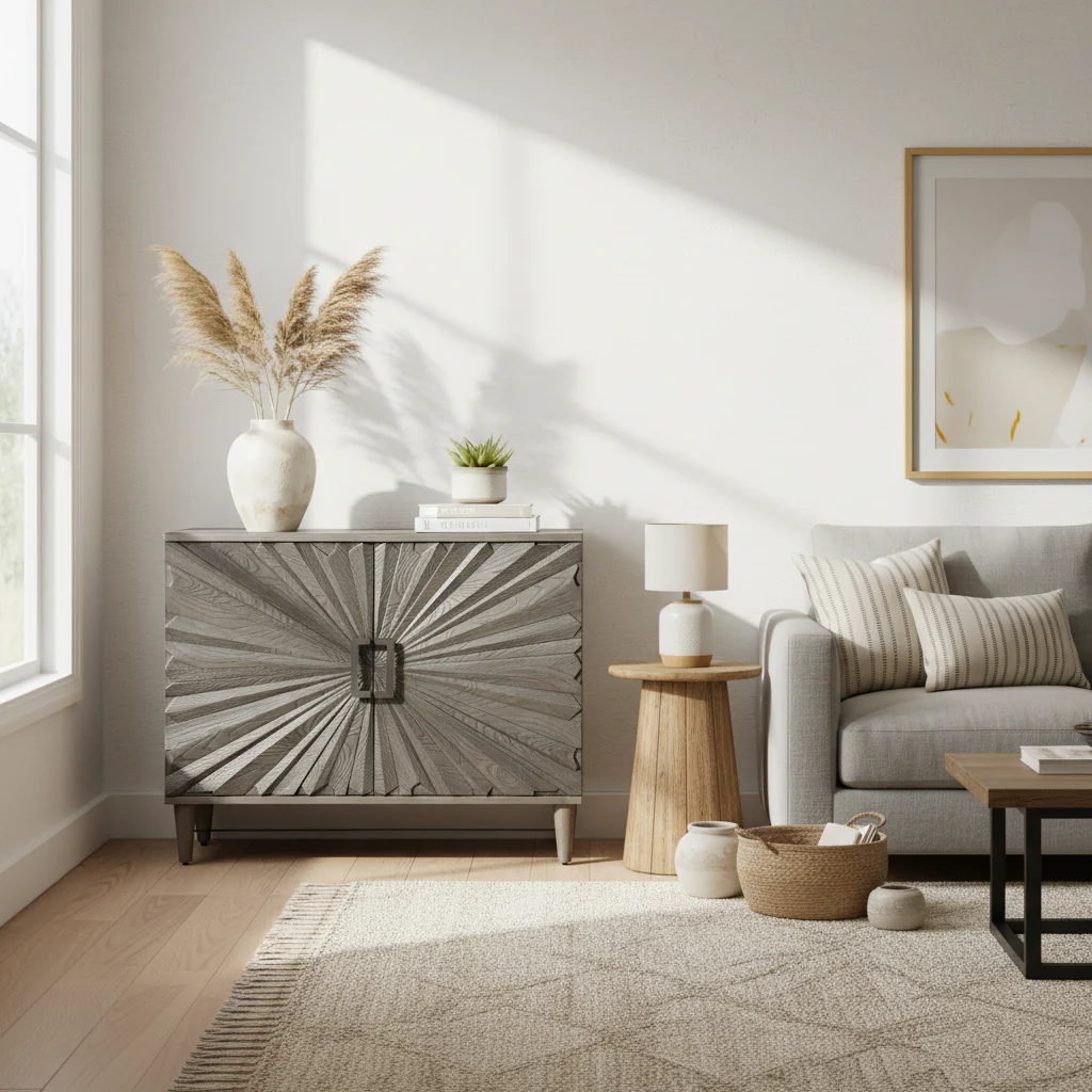 Charcoal Gray 2-Door Storage Cabinet - Bohemian Style