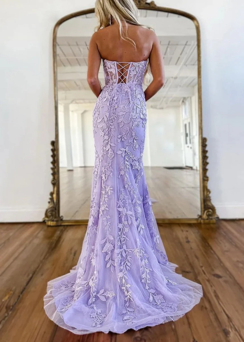 Mermaid Strapless Lace Prom Dress With Appliques