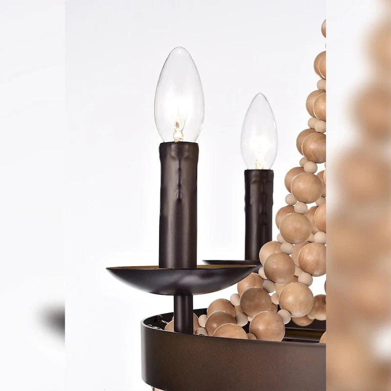 Crelimen 5-Light 22-Inch Wood Antique Bronze Pendant