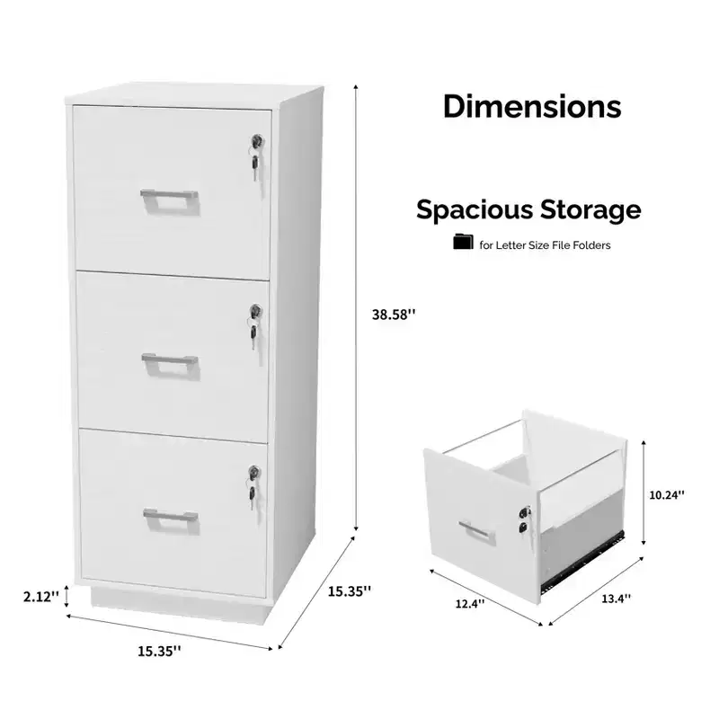Karl Home 3-Drawer White MDF (Medium-Density Fiberboard) 15.35in. W Vertical File Cabinets