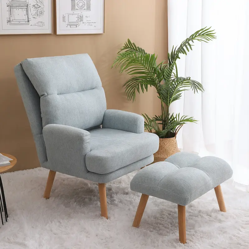 Fabric Armchair Accent Chair with Ottoman Set