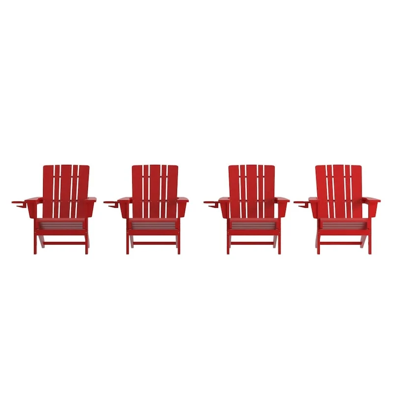 Set of 4 Commercial All-Weather Adirondack Chairs with Cupholders