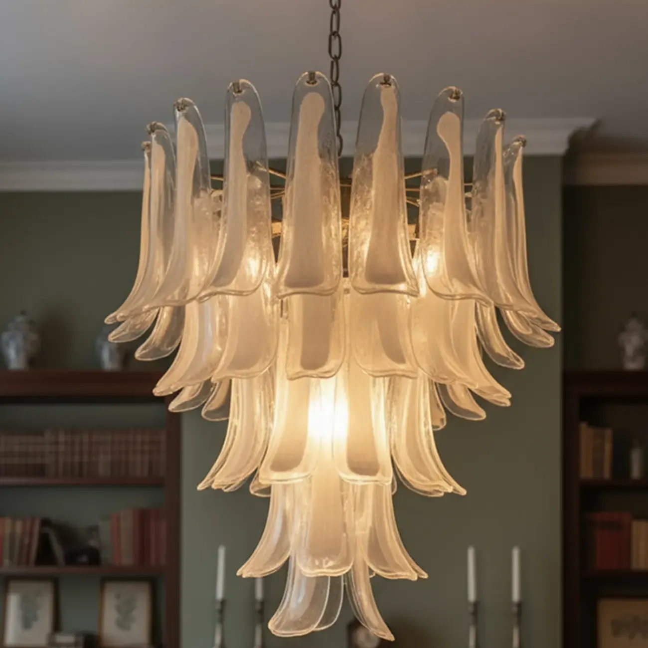 Gold Glass Floral Crystal Chandelier Light Elegant Design