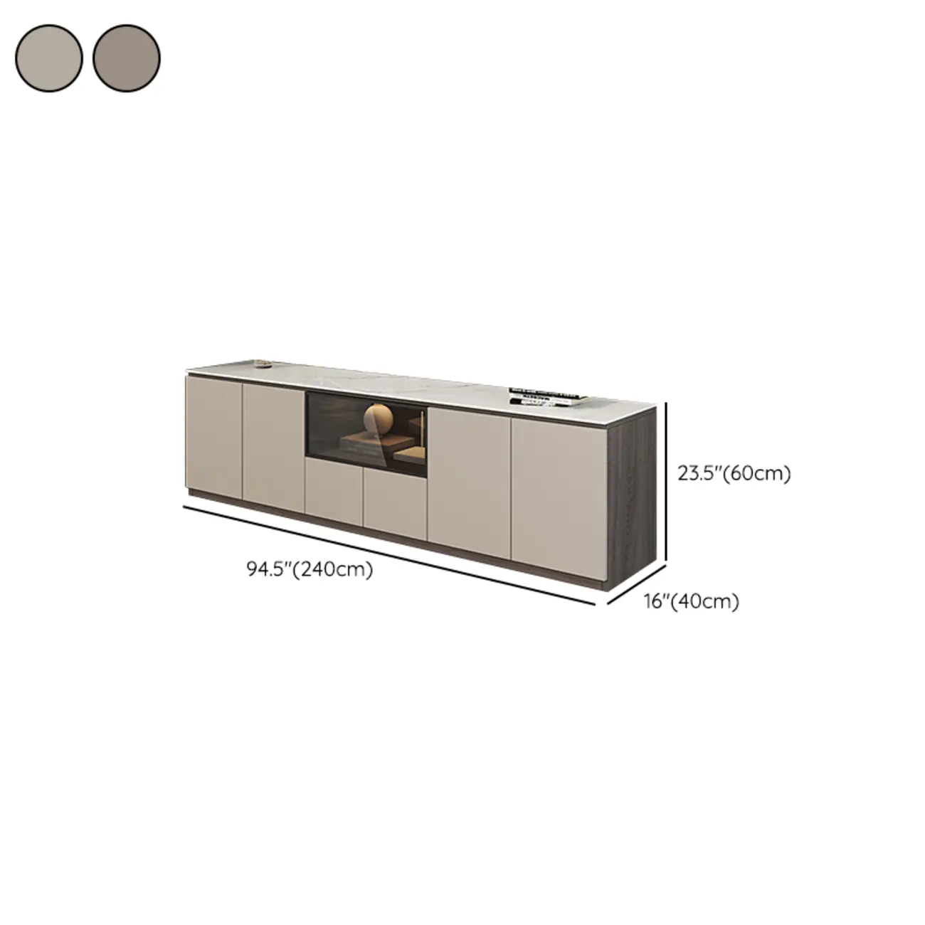 94 Dark Gray Stone Long Cabinet TV Stand with LED Lights