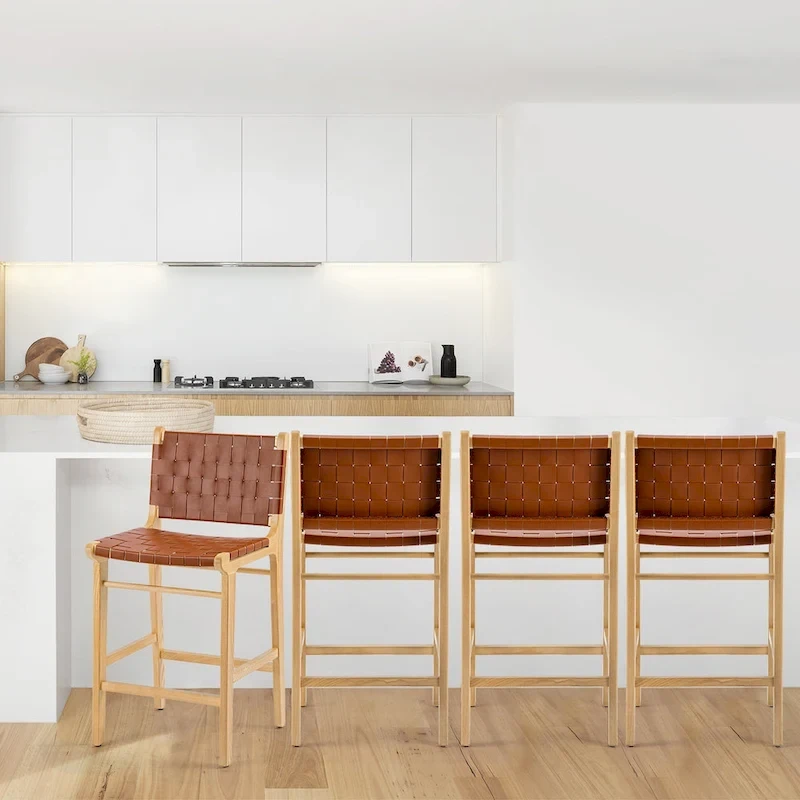 Fully Assembled Woven Leather Counter Height Bar Stools - 18.9W x 18.9D x 38.2H