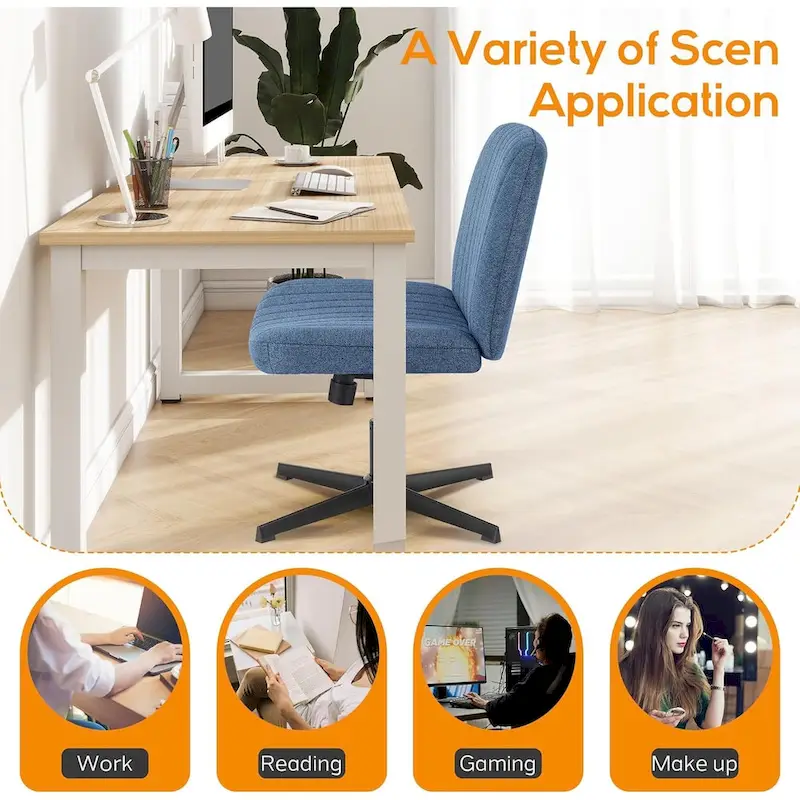 Wide Armless Swivel Desk Chair with Wheels