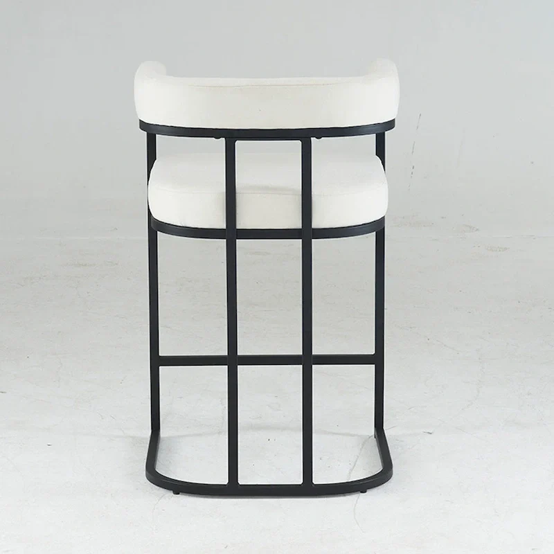 Fabric Upholstered Bar Stools Set of 2, Counter Height Bar Stools with Barrel Back, Dining Chair with Metal Frame and Arms