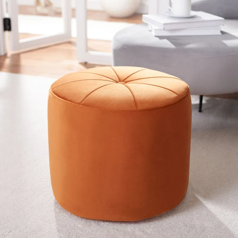 Orange / Lilac / Dark Emerald Green / Light Grey Velvet Cylinder Pouf Ottoman – 1 Person