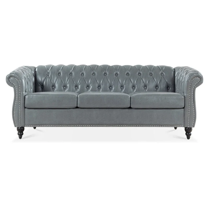 Upholstered Rolled Arm Chesterfield 3-Seater Sofa