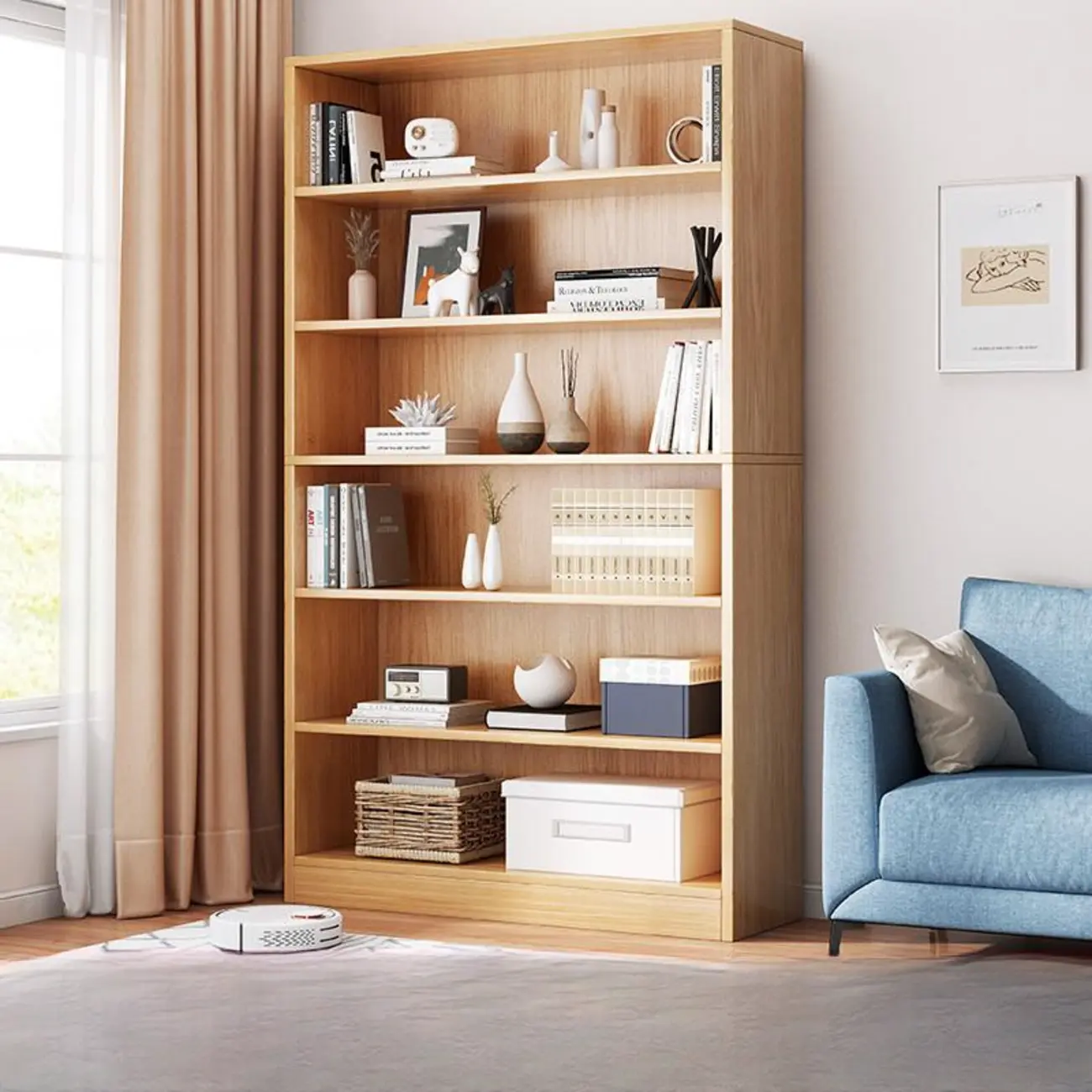 Modern Multi-Layer Brown Lumber Closed Back Bookcase