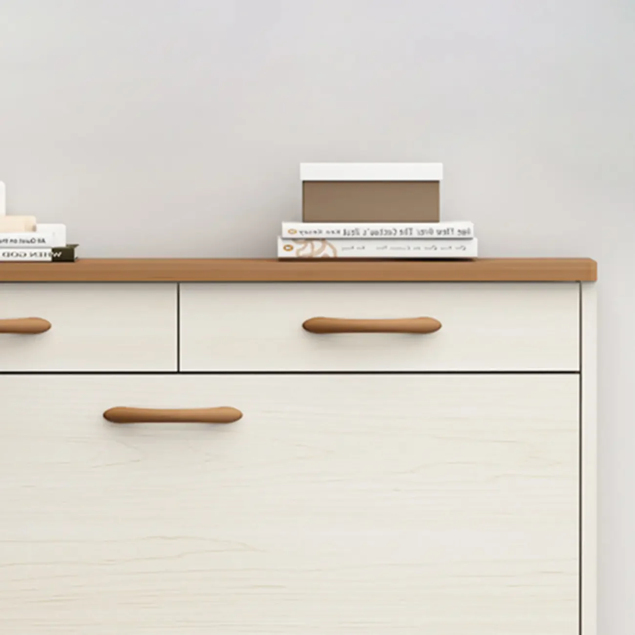 Narrow Beige Solid Wood Drop Front Shoe Cabinet