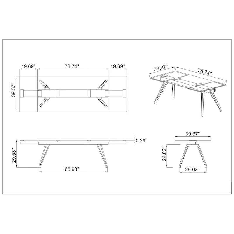 Somette Modern Dining Table with Extendable Glass Top & Solid Wood Legs