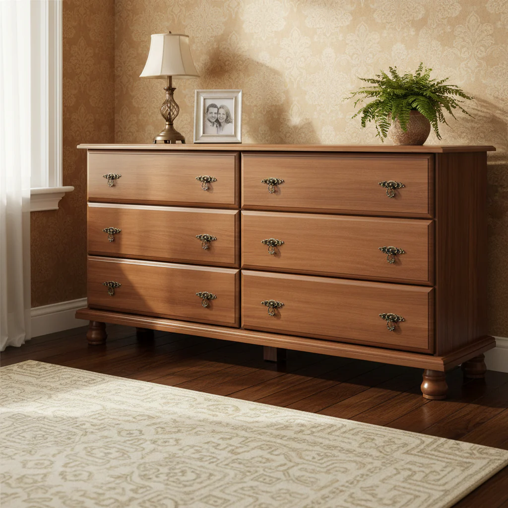 100% Solid Wood Traditional Kyle 6-Drawer Dresser with Optional Mirror