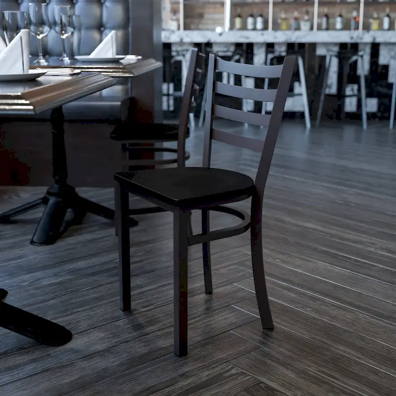Ladder Back Metal Restaurant Chair - 16.5W x 17D x 32.25H - 16.5W x 17D x 32.25H