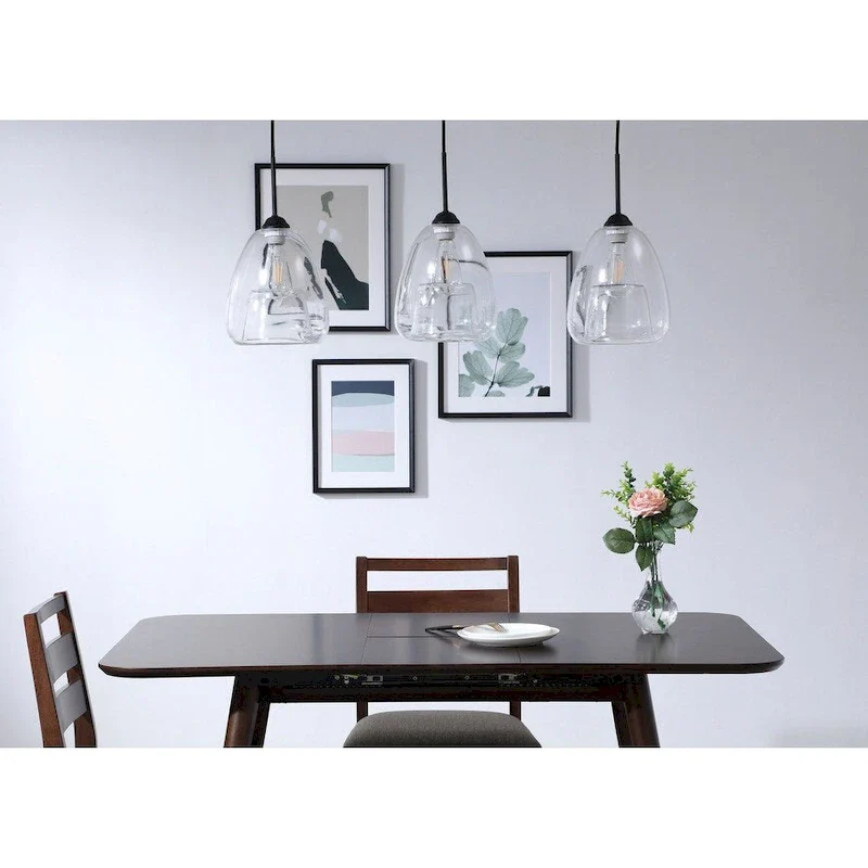 Elise 36-Inch 3-Light Clear Pendant - Black