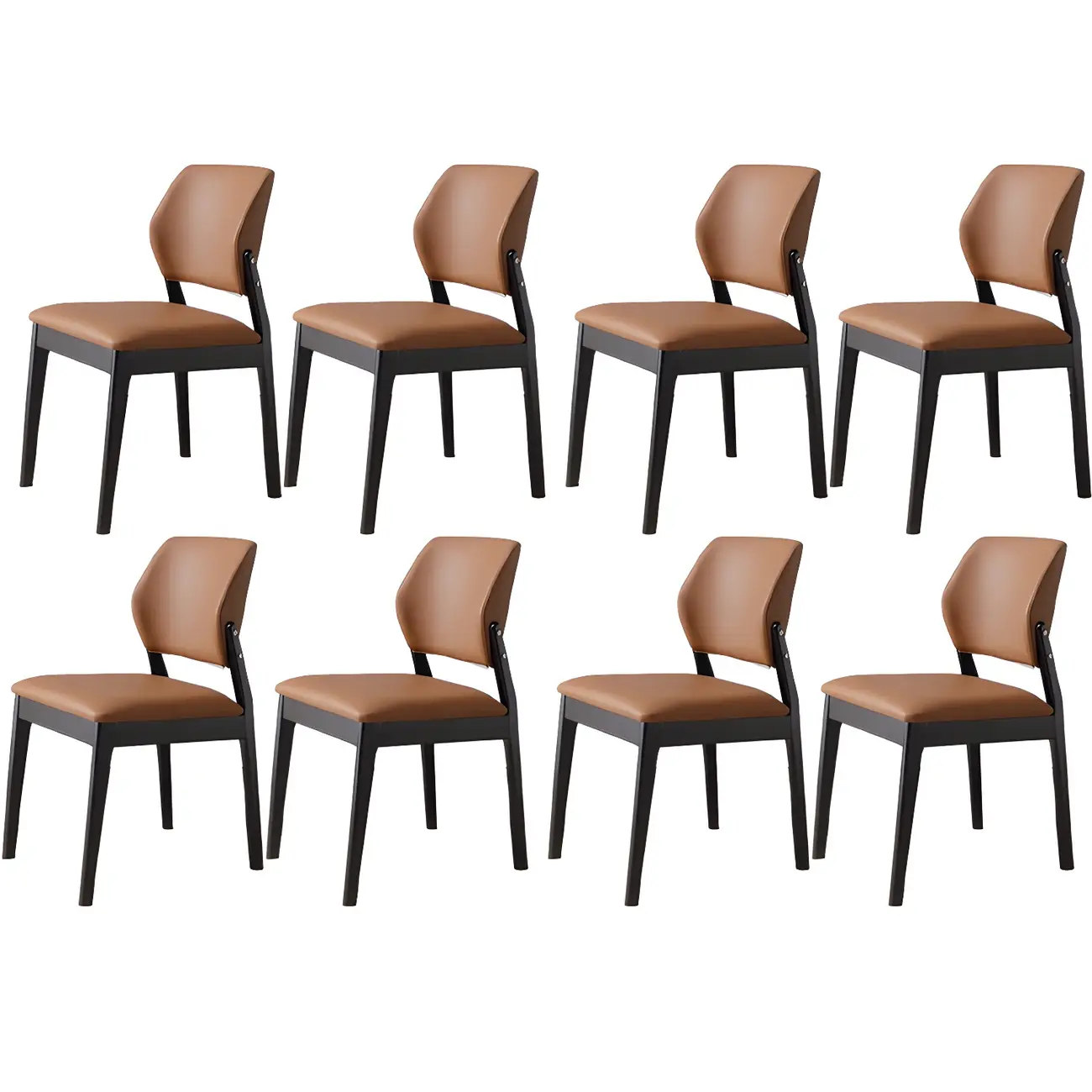 Modern Wood Faux Leather Beige Low Back Dining Chair