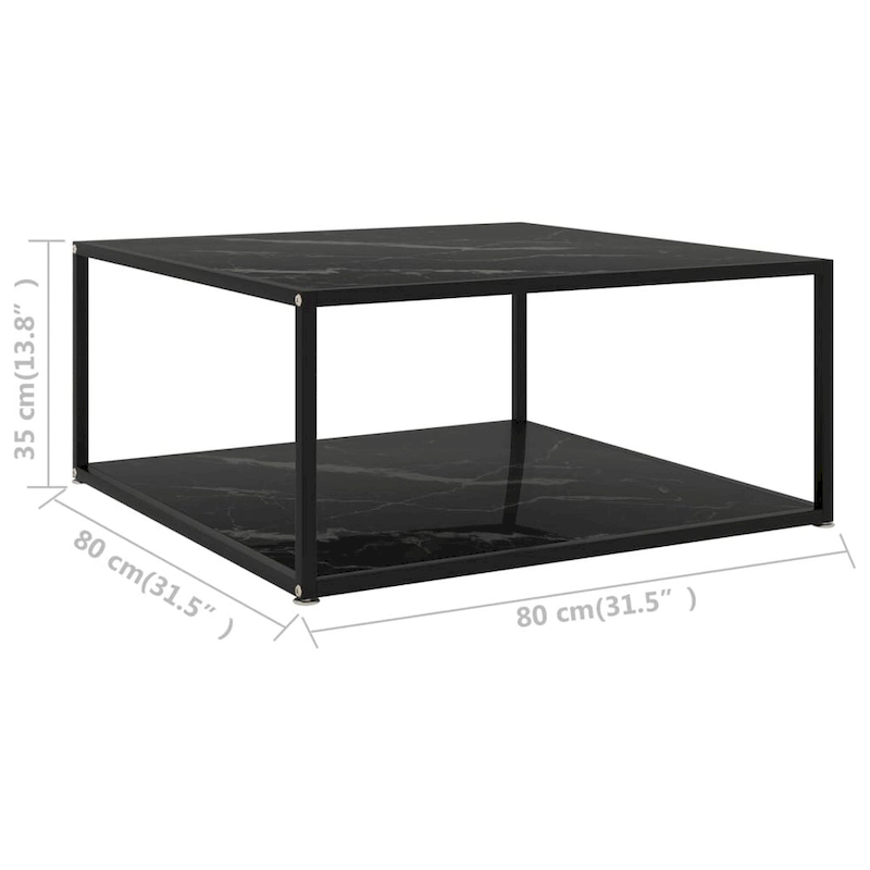 vidaXL Coffee Table Black 31.5x31.5x13.8 Tempered Glass - 31.5 x 31.5 x 13.8