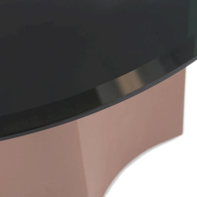 Round Coffee Table with Mirrored Glass Top – Black & Wine Red, Pedestal Base, Modern Style