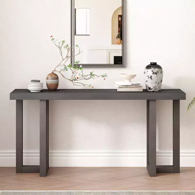 TUYOHW 63 Modern Console Table with Geometric Patchwork Top,Entryway Table with Solid Pine Legs,Foyer Table for Living Room,Hallway,Entryway