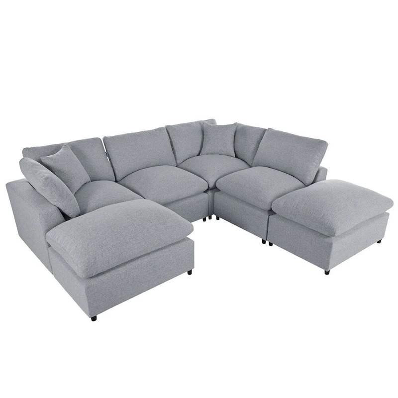 Modern U-Shape Sectional Sofa, 2 Large Chaise with Removable Ottomans