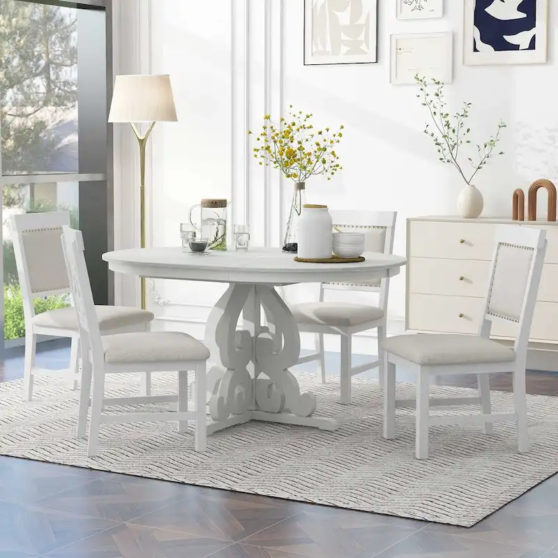 5-Piece Retro Functional Dining Set 1 Extendable Table