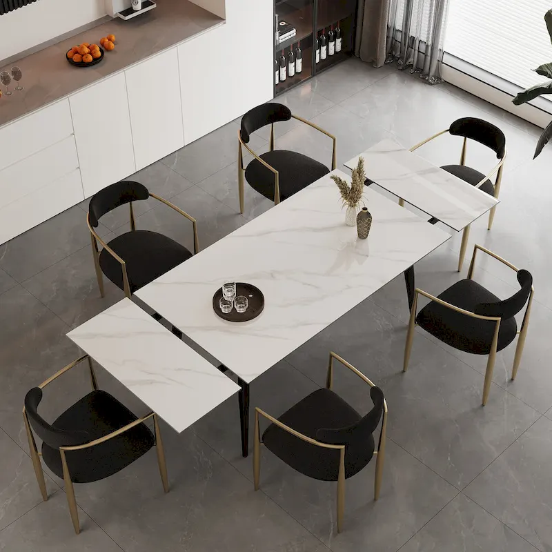 7 - Piece Extendable Sintered Stone Dining Table Dining Set With 6 Fabric Chairs