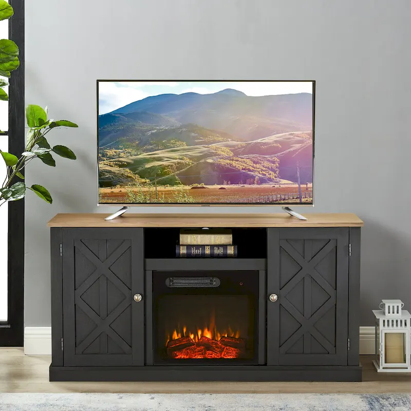 54 in. Charcoal TV Stand with Electric Fireplace, Fits TVs up to 60 in.