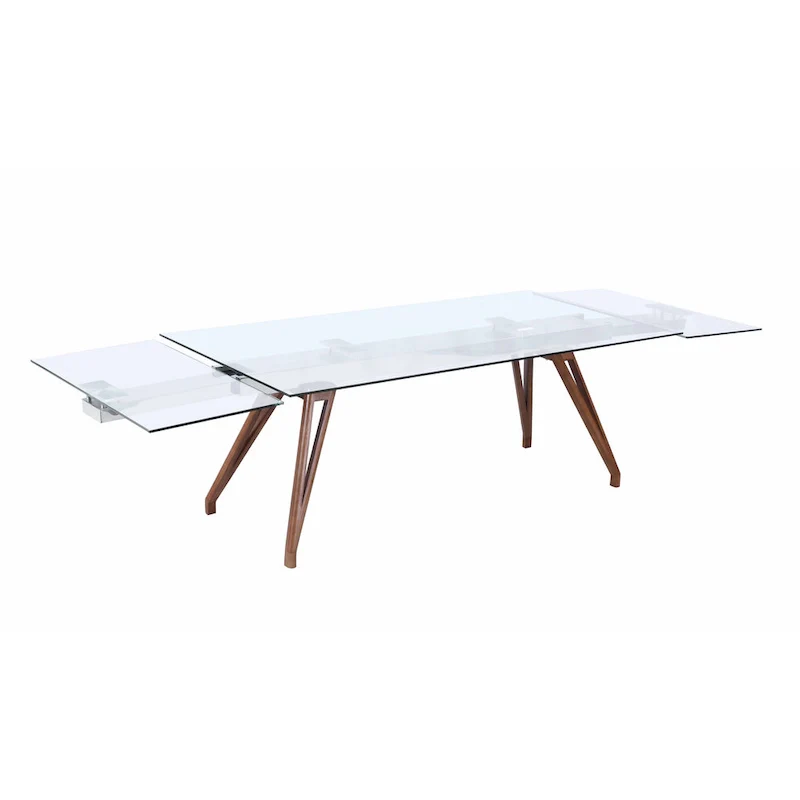 Somette Modern Dining Table with Extendable Glass Top & Solid Wood Legs