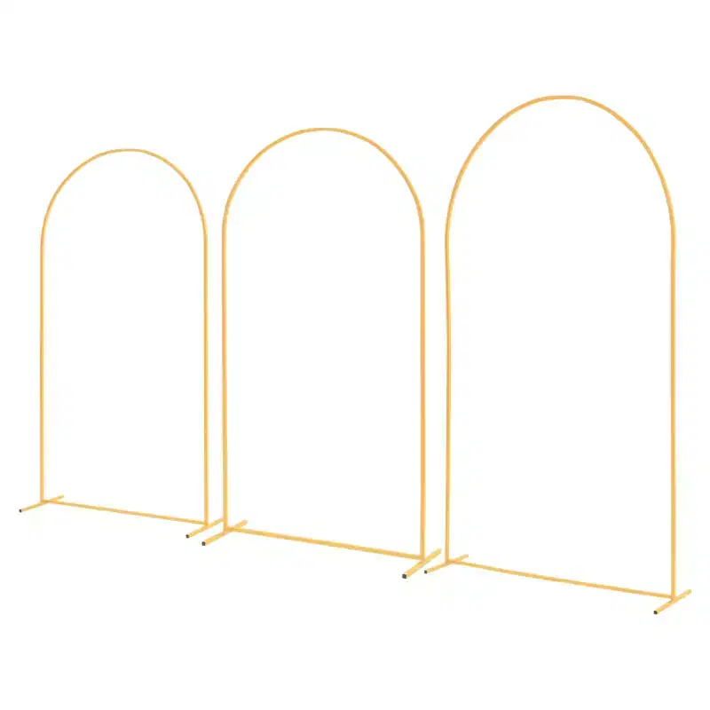 VEVOR Arch Backdrop Stand, Set of 3, 8/7.2/6.6 ft, Stable Structure, Easy Assembly, Gold Metal Arch Backdrop Stand for Wedding, Birthday Party, Gold