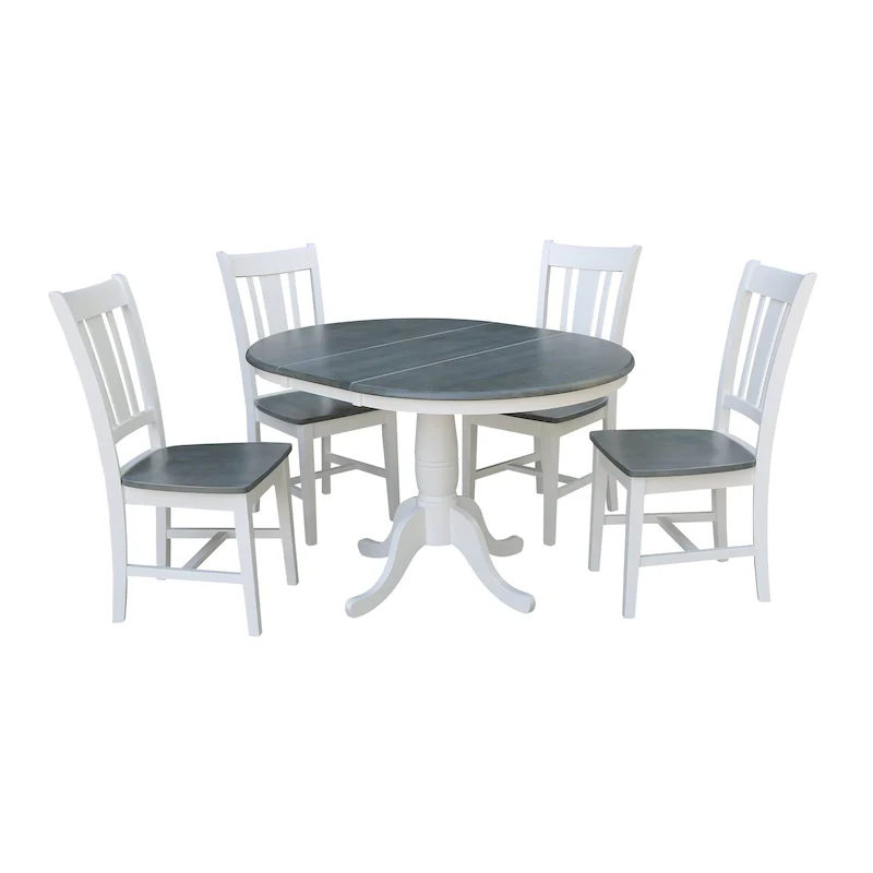 White/Gray & Multi-Finish Round Extension Dining Table with 4 Chairs, Seats 4–6