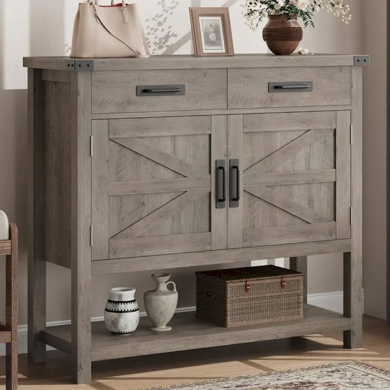 Farmhouse Entryway Table with 2-Door Cabinet & 2 Drawers
