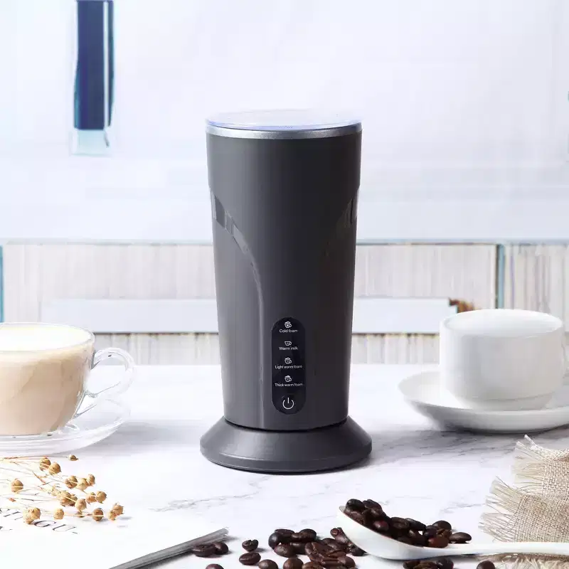 HOM Electric Milk Frother - Versatile 4-in-1 Milk Steamer and Frother for Lattes - Features Hot  Cold Foam and Milk Warmer Options (Black)