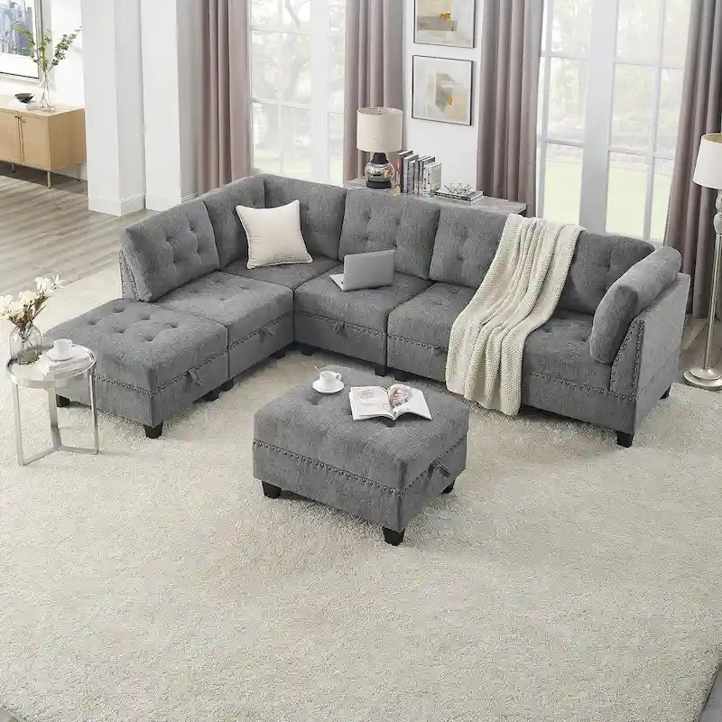 DIY Combination Modular Sectional Sofa, Gray