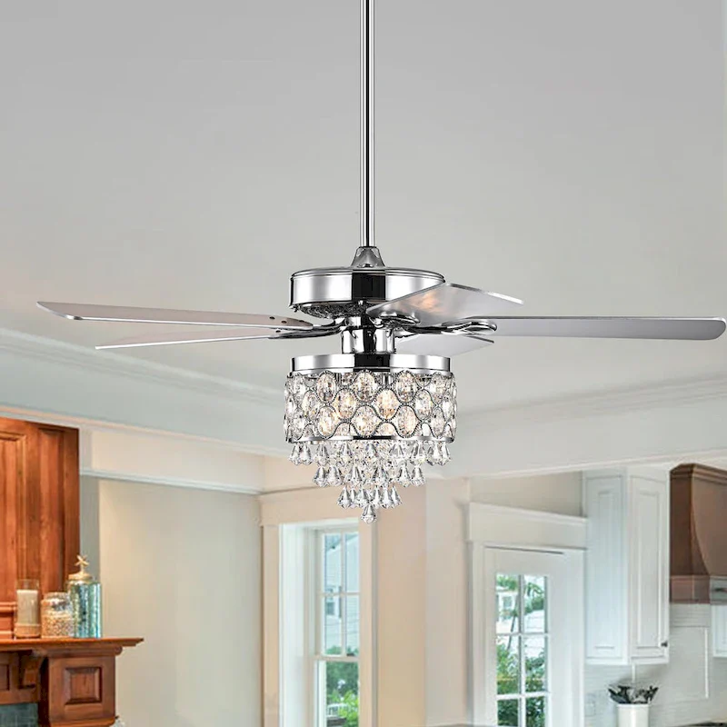 Silver Orchid Minter 52-Inch Lighted Ceiling Fan w/ Crystal Drum Shade
