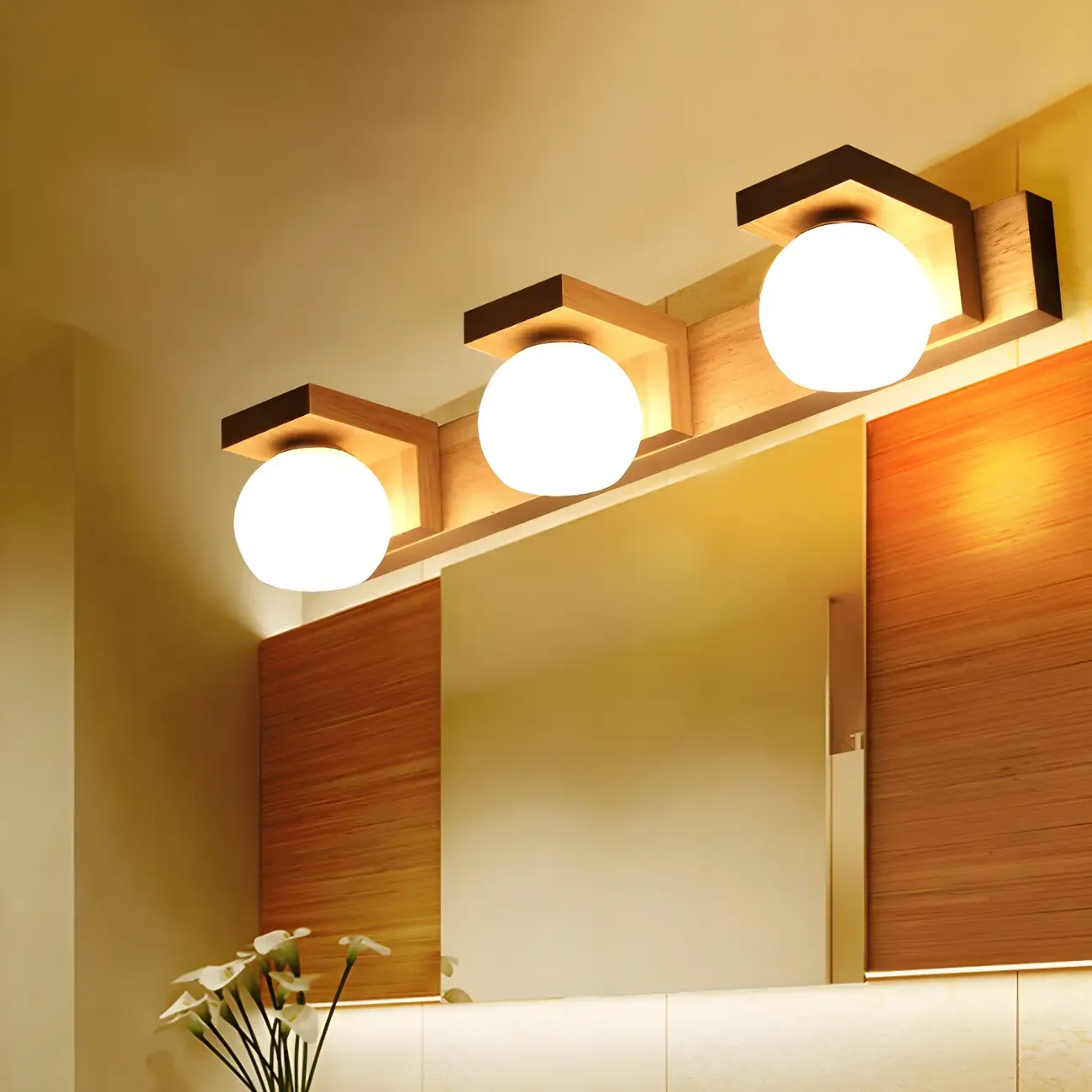Modern Medium Wood Color LED Bathroom Vanity Light in 3 Lights