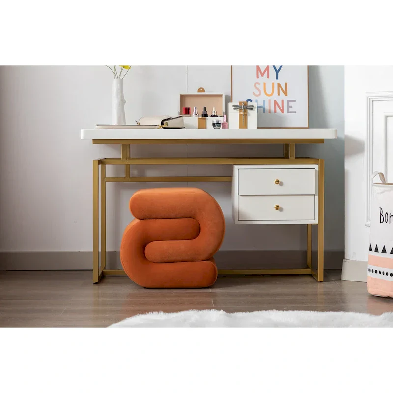 Modern S-shape Fabric Ottoman Makeup Stool Footstool