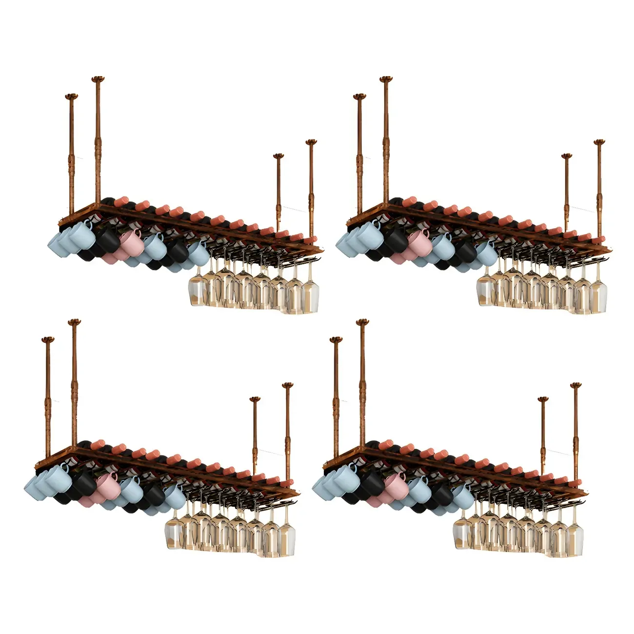 Industrial Metal Hanging Wine Rack with Glass Holder