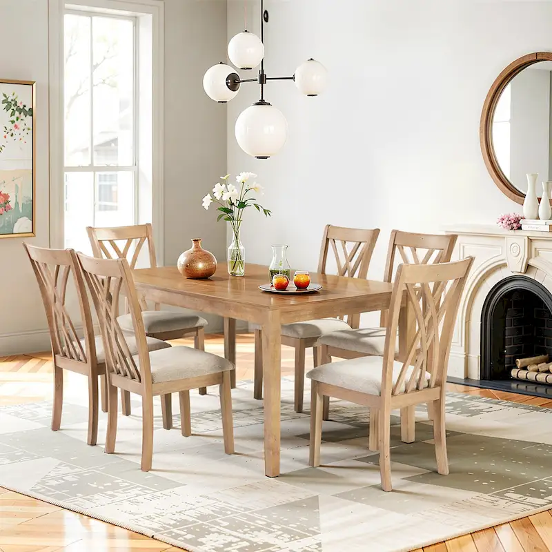 Dining Table Set with 6 Chairs, Modern Dining Table and Chairs Set, 1 Table & 6 Chairs, Anti-Slip, Perfect for 4-6 Persons