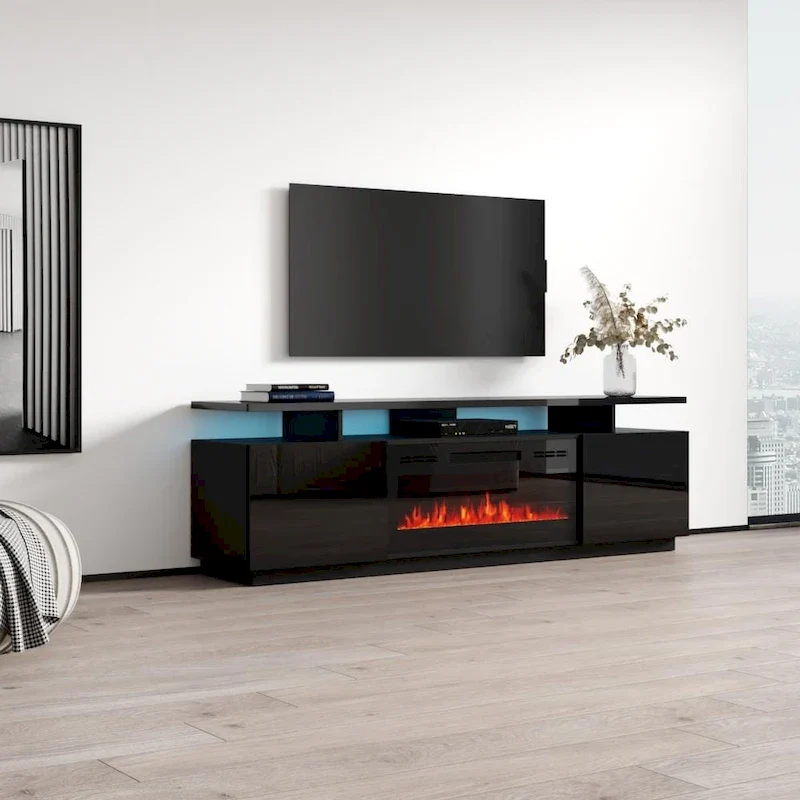 Modern TV Stand with Electric Fireplace Insert