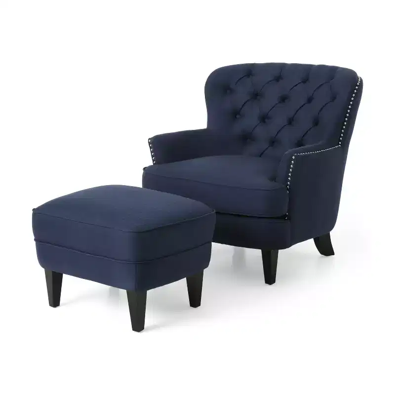 GDFStudio Jaxen Contemporary Fabric Tufted Club Chair and Ottoman Set