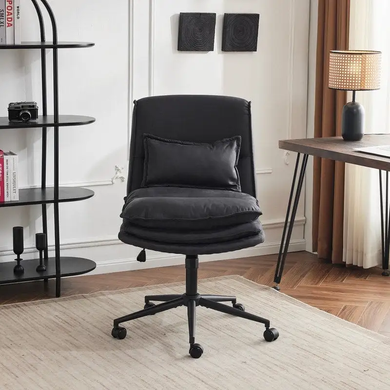 Upholstered Armless Polyester Fiber Task Office Chair With Wheels