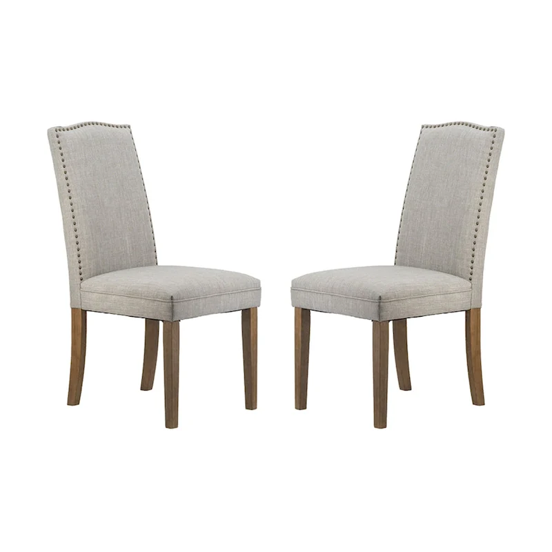 Grey Arched-Back Armless Dining Chairs with Nail Head Trim, Set of 2