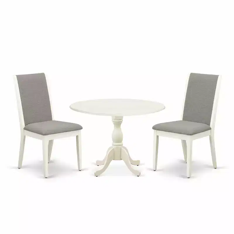 3-Piece Linen White Finish Solid Wood Top - Upholstered Dining Room Set - Seats 4