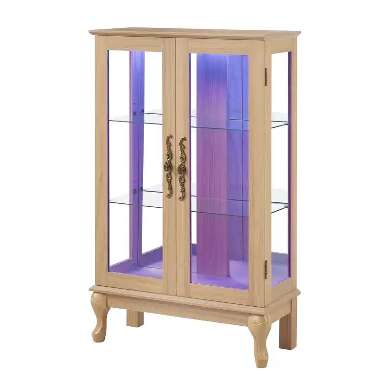 MAYEERTY Living Room TV Cabinet MDF+Tempered Glass 2 Soft-Close Drawers Open Shelves